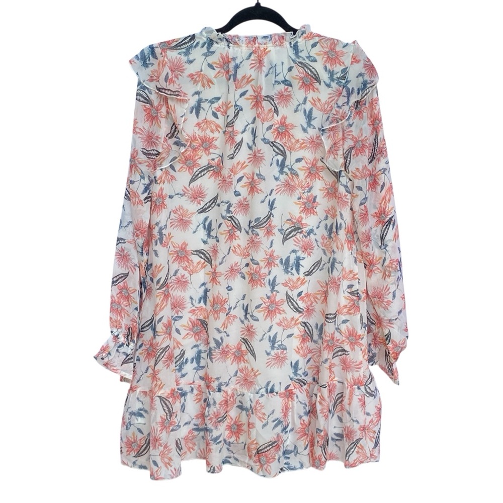 Umgee Lightweight Floral Dress Womens Size Medium NWT White Ruffle Tie Tassels - Picture 2 of 11